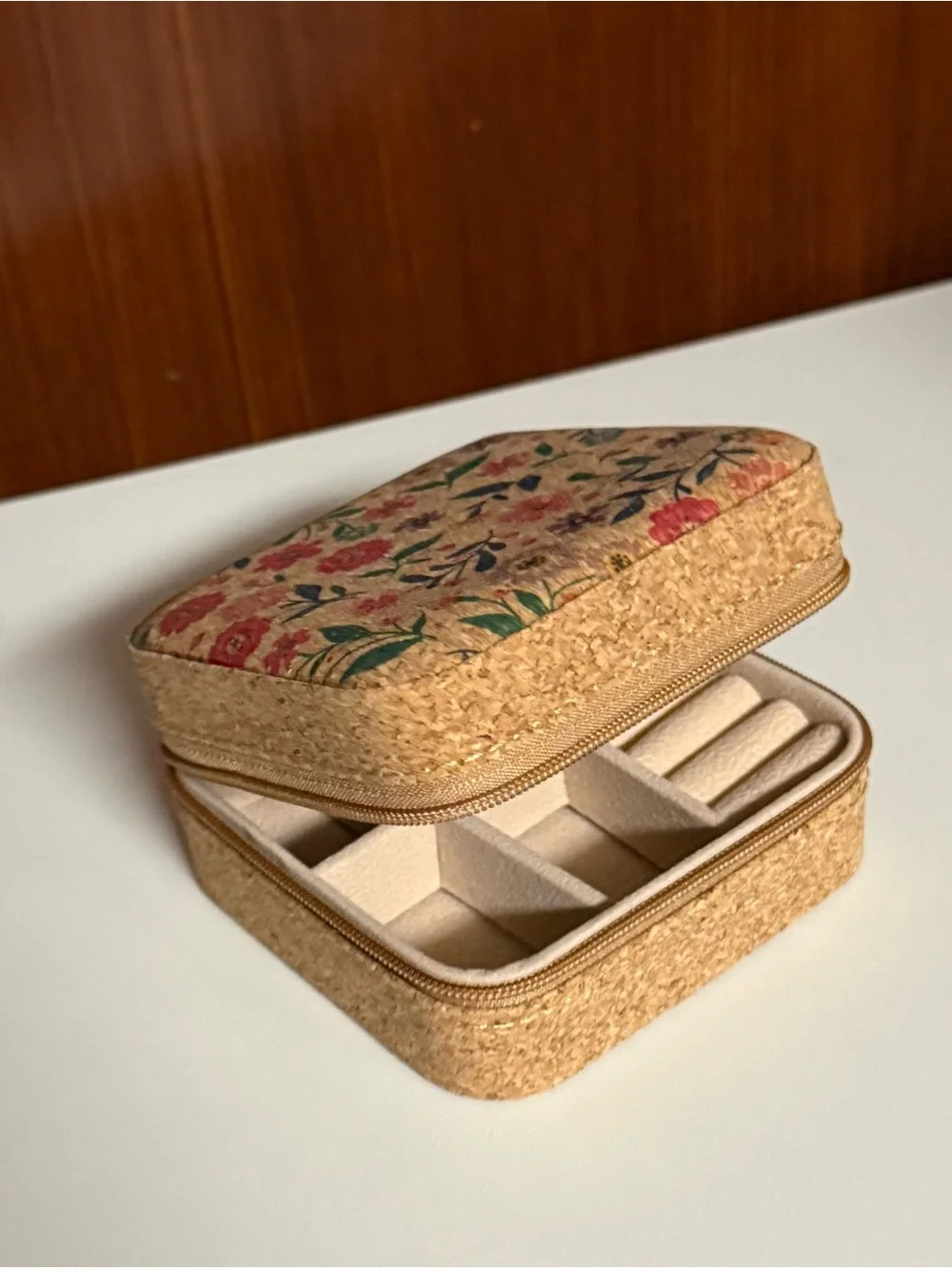 Floral Cork Jewelry Organizer Travel Case